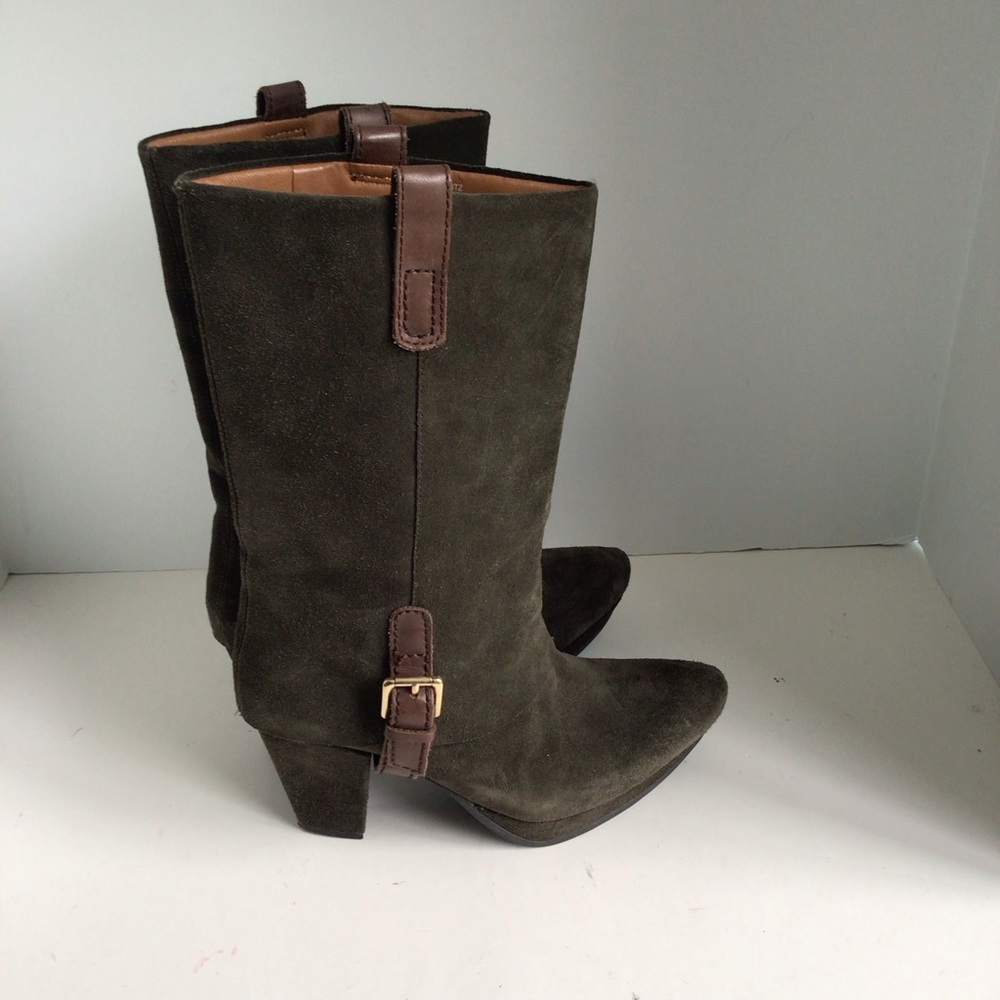 Earthies Lintz Pine Green Suede Mid Calf Boots. Size 7
